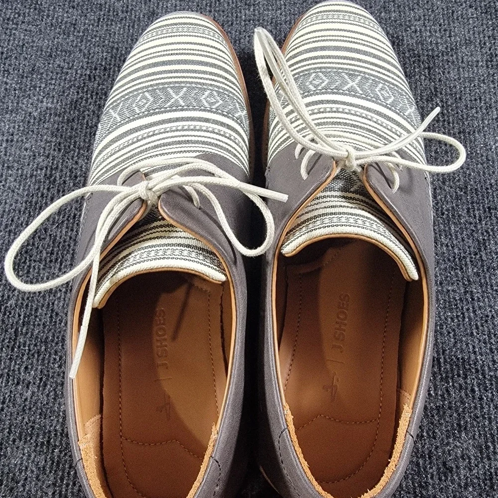 J Shoes Grail Fab Leather Textile Oxford Men Size 11‎ Gray Stripe Lace Up